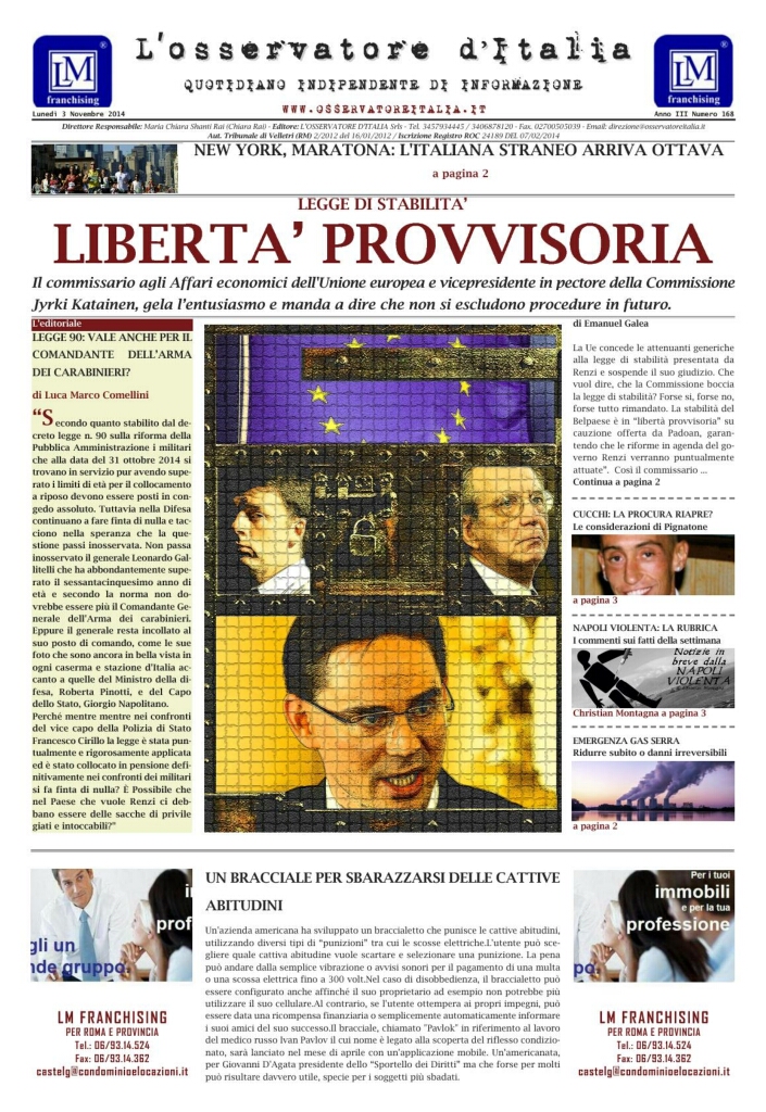 L'osservatore d'Italia edizione del 3 Novembre 2014